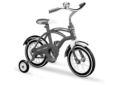 Photograph of a child's bicycle with training wheels