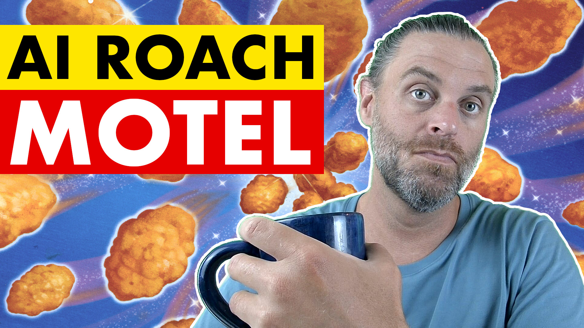 just me holding my coffee cup as usual. The caption says “AI ROACH MOTEL”